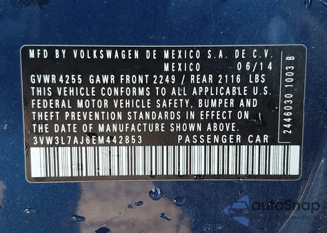 2014 Volkswagen Jetta 2.0L Tdi from USA, damaged, VIN 3VW3L7AJ6EM442853